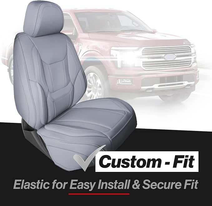 Coverland Custom Truck Car Seat Covers Full Set for [2008-2010 Ford F250 F350 Super Duty Crew, Super Cab Front 40/20/40 Split Bench] - Protector Water Resistant Leather Seat Cushion [Full Set-Gray]