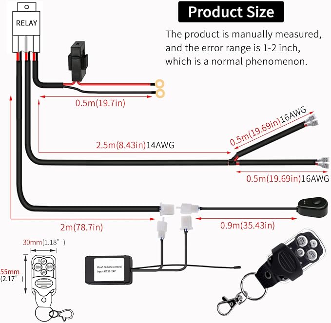 LED Lights Bar Remote Control Wiring Harness Kit 2 Leads DC12V On-Off Switch Power Relay Blade Fuse 14AWG Core Cable Wiring Harness Kit fit for LED Driving Lights Bar Work Auxiliary Lights