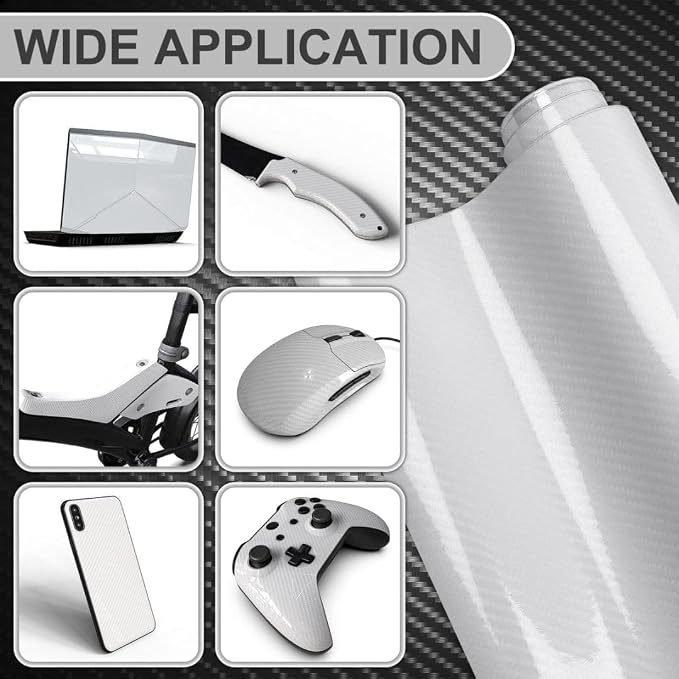 Lypumso 6D Carbon Fiber Vinyl Wrap Roll, Glossy Car Wrap Film Featuring Bubble Free Air Release Technology, Car Moto DIY Interior Exterior Decoration (Carbon Fiber White, 1ft x 5ft)
