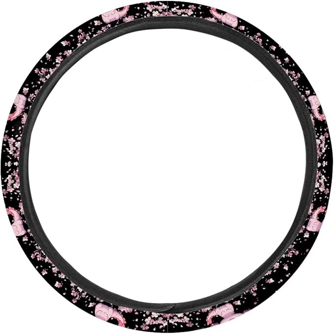 AFPANQZ Cartoon Axolotl Cherry Blossom Car Steering Wheel Cover Non-Slip Rubber Steering Wheel Covers Warm Breathable Sweat Absorption 15 Inches Pink