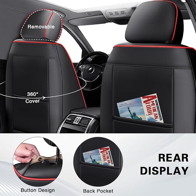 Fit for Toyota Tundra Seat Covers 2001-2026,Premium Leather, 360° Full Protection, Thick Padding & Memory Foam, Waterproof & Stain-Resistant Car Seat Cover Front Set (2 Seat,Black&Red)