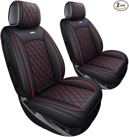 Aierxuan Chevy Chevrolet Silverado GMC Sierra Front Seat Covers Pickup Custom Fit 2007-2026 1500 2500HD 3500HD Crew Double Extended Cab Waterproof Leather Protectors (2 PCS Front, Black-Red)