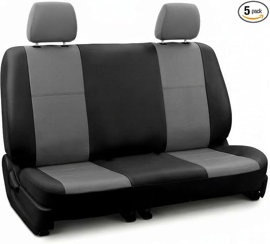 FH Group Car Seat Covers Classic PU Leather Split Bench Car Seat Cover – Universal Fit for Cars Trucks & SUVs (Black/Gray)
