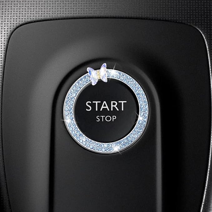 Bling Butterfly Car Engine Push Start Button Ring Sticker (Blue) | Crystal Rhinestone Auto Key Ignition Knob Ring Emblem, Sparkling Auto Interior Decoration Accessories for Women
