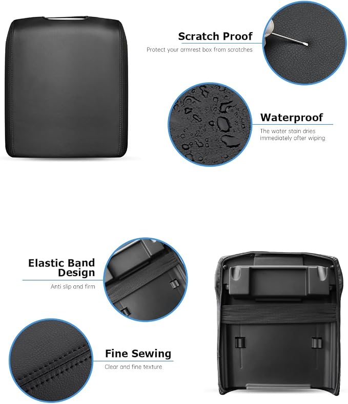 INTGET Center Console Cover for Ford F150 Accessories 2015-2020 2016 2017 2018 2019 Car Middle Lid Seat Armrest Cover Protector Elbow Cushion Pad (Black Stitches, 2015-2020)