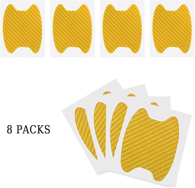 Blilo 8PCS Car Door Handle Sticker, Carbon Fiber, Gold/8PCS, Universal Fit, Door, Metal Finish