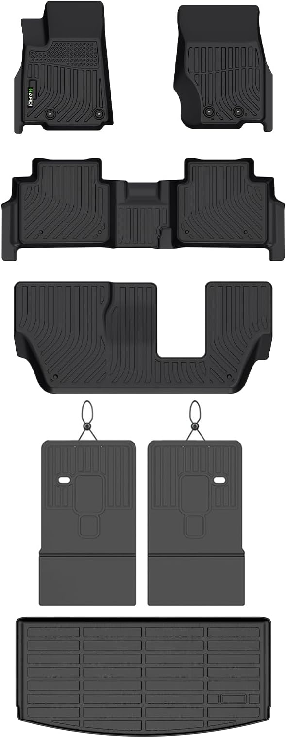 Floor Mats & Cargo Liner for Jeep Grand Cherokee L 2021-2026 7-Seats | With Backrest Mat, Custom Fit, All Weather Protection, Automotive Floor Liners, Raised Edge, Full Set Accessories, TPE, Black
