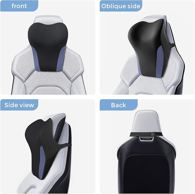 BABUR Car Headrest Pillow, Ergonomic Neck Support for Driving Seat 1 Pcs | Blue,100% Memory Foam,Universal Fit,Softness,Adjustable Strap,Breathable Removable Cover,Car Rest Pillow for Pain Relief