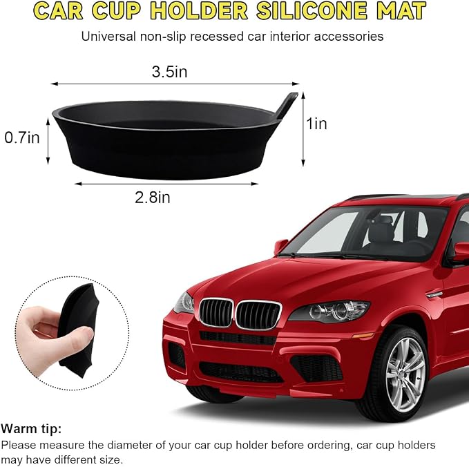 Ohleats 2 PCS Car Cup Coaster, 2.75 Inch Silicone Non-Slip Auto Cup Holder Insert Coasters, Universal Recessed Drink Cup Mat for Most Vehicles, Interior Decor Car Accessories (Black)
