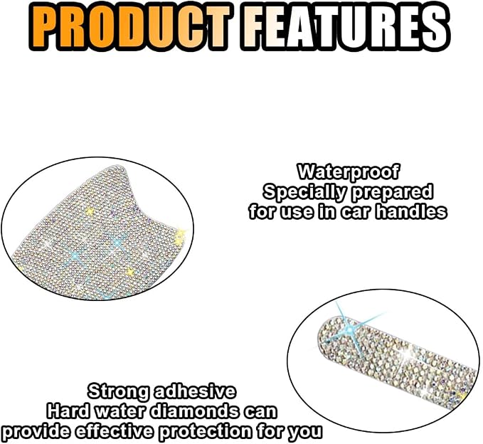 JOYCOURT 10PCS Bling Car Door Handle Anti-Scratch Sticker, Colourful | Universal Car Door Handle Cup Protective Cover, Adhesive Door Bowl Sticker, Shiny Rhinestone Auto Decor Accessories for Women