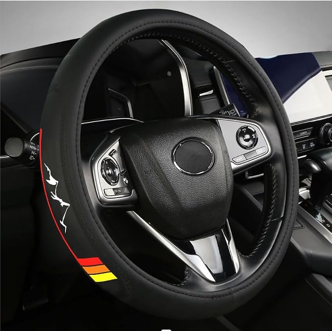 Premium Leather Steering Wheel Cover Compatible with Toyota Tacoma 4Runner Tundra Highlander Sequoia,Non-Slip, Breathable 15-16.5 inch