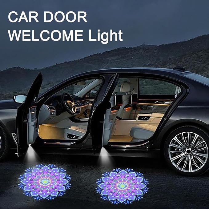 2PCS No Fade Car Door Lights,Mandala Purple Lotus Door Lights Logo Projector LED Shadow Bulb Welcome Lamp,Mandala Car Accessories Gifts for Women,Suitable for All Brands Vehicles