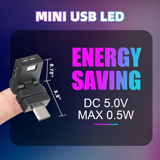Frienda 2 Pcs Mini USB LED Light Car LED Interior Lighting 5v RGB Foldable Ambient Lighting Adjustable 8 Color and Brightness Smart USB Night Lamp for Cars Laptop Keyboard (Manual Switch Type-c)