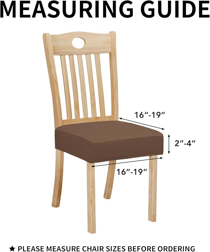 Easy-Going 100% Waterproof Seat Covers for Dining Room Chairs Set of 6, Stretch Chair Seat Slipcovers Protector Removable and Washable Kitchen Dining Chair Covers, Brown