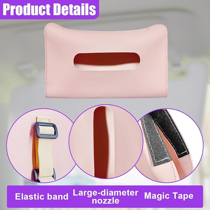 YoRise Car Sun Visor Tissue Holder, Soft Leather Automotive Hanging Napkin Storage Box, Rectangular Vehicle Interior Tissue Organizer Case for Car, SUV, Truck (Pink)