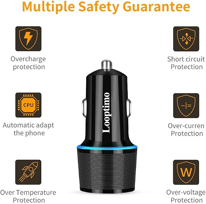 45W Fast USB C Car Charger for Google Pixel 10/10 Pro/10 Pro XL/9/9a/8/7, Galaxy S26+/S25 Ultra, Looptimo Android Phone Plug PD & QC3.0 Cigarette Lighter Adapter with Rapid Charging 3.3ft Type C Cable