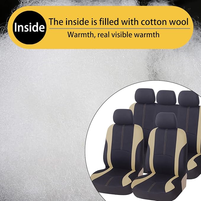 AICEL 9 Piece Car Seat Covers Set Mesh Fabric Auto Seat Protectors Beige | Padded foam laminate, removable headrest design, washable fabric, snap fastening, universal fit, automotive accessories