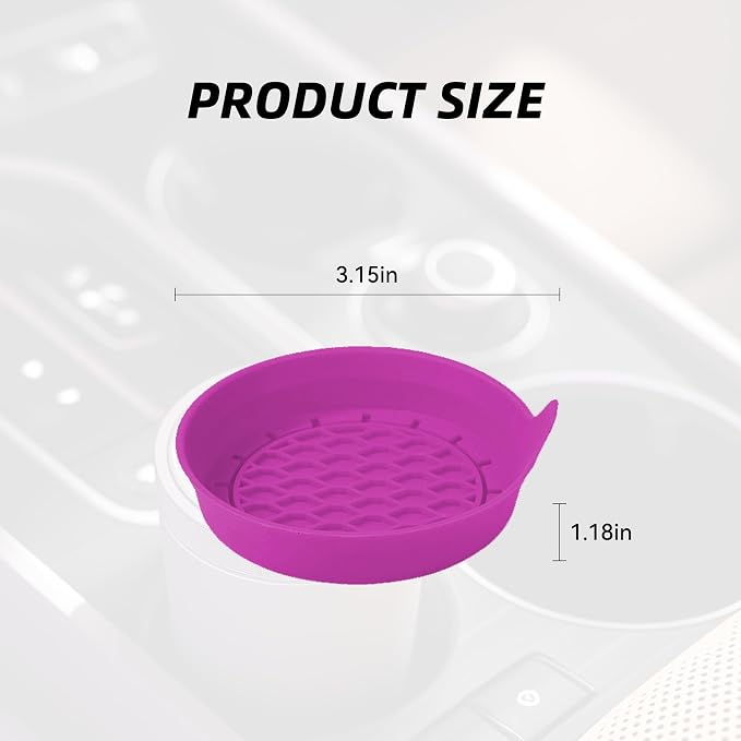 4PCS Car Cup Holder Coaster, Silicone Non-Slip Vehicle Cup Holder Insert Pads, Automotive Interior Insulation Drink Cup Mats Decor Accessories, Universal for SUV, Sedan, Truck (Purple)