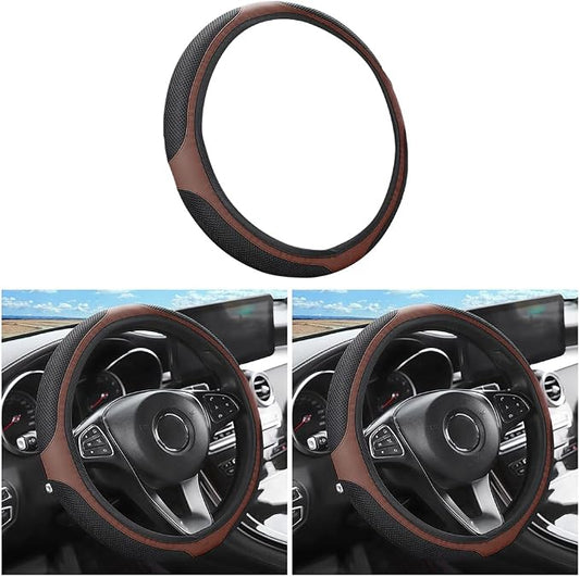 LoyaForba Car Steering Wheel Cover, Universal 14.5-15 Inch, Soft Anti-Slip Neoprene Protector for Steering Wheel, Breathable Odorless and Elastic Stretch, Car Accessory for SUV, Van, Truck (Brown)