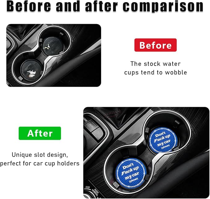 2 PCS Bling Car Cup Coaster, 2.75 Inch Anti-Slip Cup Holder Insert Coasters, Crystal Rhinestone Auto Drink Car Cup Mat for Women Girls, Universal Interior Car Accessories (Dark Blue)