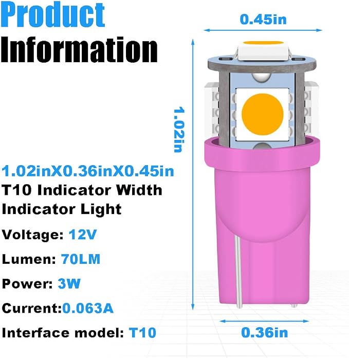 smilfuy 2PCS T10 194 LED Bulbs Tag Lights for License Plate, 6000K Pink | Wedge 168 T10 2825 5SMD 5050 Chips LED Bulb, 12V Bulb Replacement for Car Interior Dome Map Door Courtesy License Plate Light