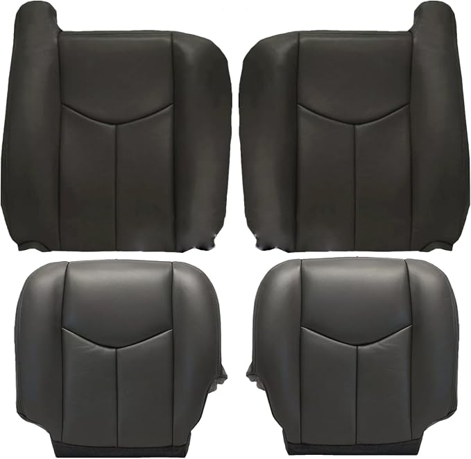 SecosAutoparts Driver & Passenger Bottom & Top Lean Back Dark Gray Without Seat Armrest Leather Seat Cover Compatible With Chevy Silverado Avalanche Tahoe Suburban GMC Sierra Yukon 2003 2004 2005 2006