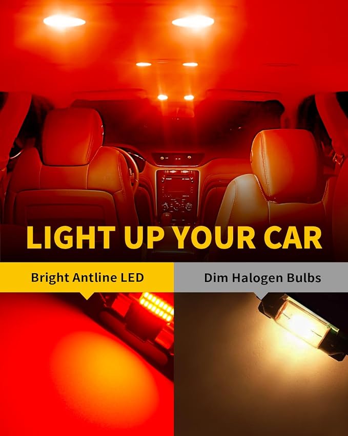 Antline 6418 6411 DE3425 C5W DE3423 36MM 1.42”LED Bulb Red, Super Bright Canbus Error Free 12 Volt Replacements for Interior Dome Map Vanity Mirror Sun Visor Lights (Pack of 10)