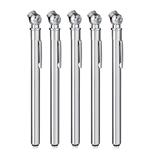 PINKJOY Pencil Tire Pressure Gauge (10-75PSI) Stainless Steel Body and Metal Made Nozzle 3 Measurements for Vehicles (5 Pack)
