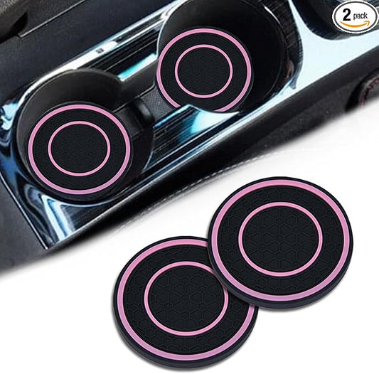 2 Pack Car Coasters for Cup Holder, 2.75 Inch Universal Auto Waterproof Coasters Silicon Insulation Cup Mats,No-Slip Anti Dust Insert Coaster for Woman Man, Suit for Vehicle Interior (2, Pink)