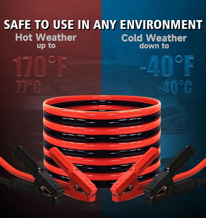 Heavy Duty 30 Feet Jumper Cables, 0 Gauge 1000AMP Automotive Jumper Cables Kit for Car, SUV, and Trucks with Professional Clamps and Carrying Bag