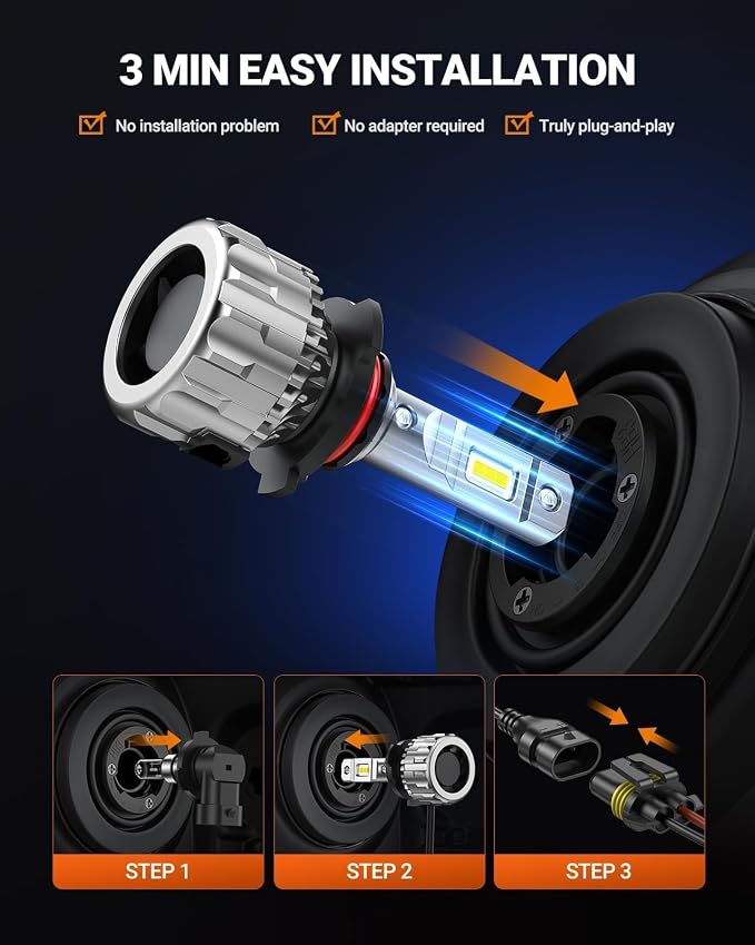 SEALIGHT 9005/HB3 Light Bulbs, 70000LM 800% Super Brighter 6500K Cool White 9005 Fog Bulbs with Fan, Mini Size, Off-Road Lights with Plug N Play, Pack of 2