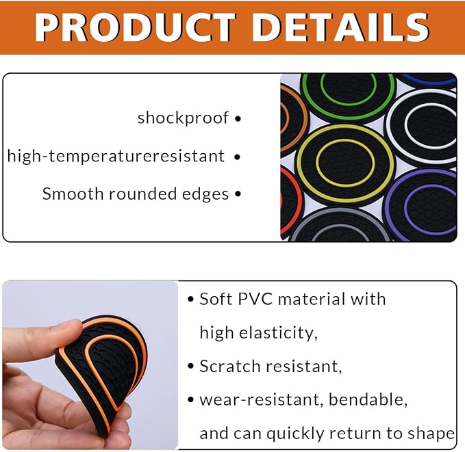 2 Pack Car Coasters for Cup Holder, 2.75 Inch Universal Auto Waterproof Coasters Silicon Insulation Cup Mats,No-Slip Anti Dust Insert Coaster for Woman Man, Suit for Vehicle Interior (2, Orange)
