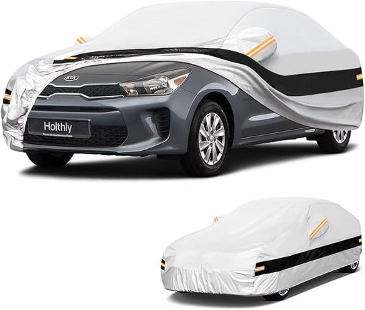 10 Layers Sedan Car Cover Custom Fit for Kia Rio (1999-2026), Waterproof All Weather for Automobiles, Outdoor Full Cover Sun Dust Rain Protection with Cotton. Silver