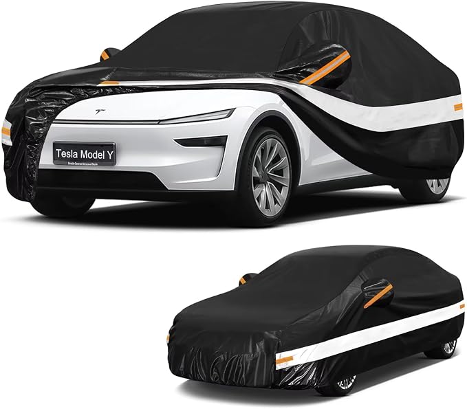 10 Layers Car Cover with Charger Port Custom Fit for Tesla Model Y (2020-2026), Waterproof All Weather for Automobiles, Outdoor Full Cover Sun Dust Rain Protection with Cotton. Black