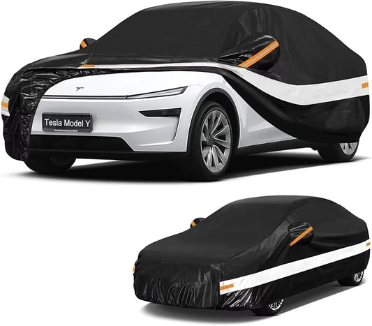 10 Layers Car Cover with Charger Port Custom Fit for Tesla Model Y (2020-2026), Waterproof All Weather for Automobiles, Outdoor Full Cover Sun Dust Rain Protection with Cotton. Black
