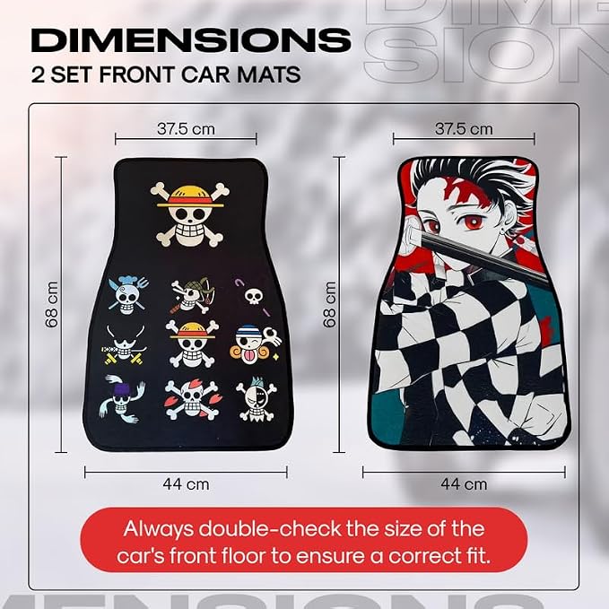 Anime Car Carpet Mat Set of 2 Front Design Automotive Accessories Interior All Weather Floor Mats Decor with Non Slip Black Anti Skid Backing (BlackOpXTanjroo)