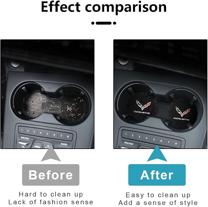 Car Cup Holder Coaster for Corvette Recessed Silicone Cupholder Coaster Interior Accessories 2.75in 2Pieces Black