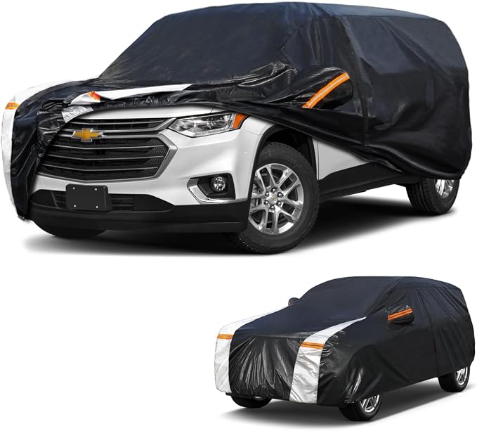 Large SUV Car Cover for Chevrolet Traverse 2009-2026 100% Waterproof All Weather, Heavy Duty Outdoor Full Exterior Covers Rain Sun Wind UV Protection.
