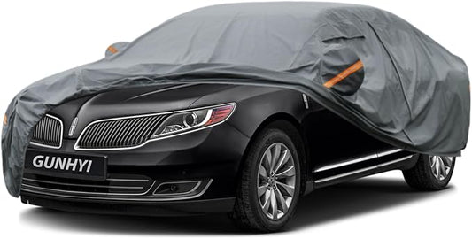 GUNHYI Premium Car Cover Custom Fit Lincoln MKS, 16 Layers Heavy Duty Car Cover Waterproof All Weather with Zipper Door for Sun Rain Snow Dust Uv Protection