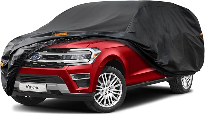 Kayme 10 Layers Large SUV Car Cover Waterproof All Weather [See Vehicle Size Chart for Accurate Fit] Heavy Duty Full Exterior Cover Outdoor Sun Rain Snow Wind UV Protection. Size S6 (See Size Chart)