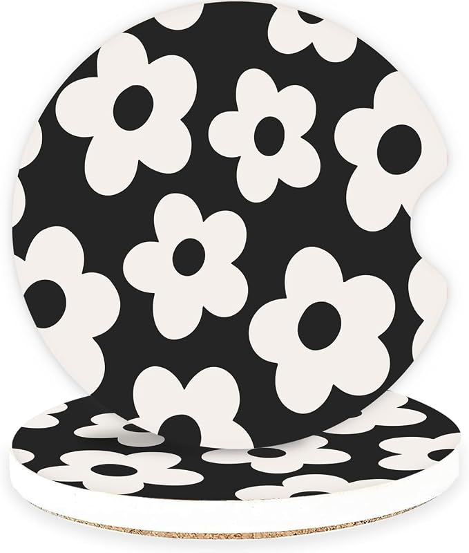 Ceramic Car Coasters – Absorbent Car Cup Holder Coaster Set for Women, Cute Aesthetic Car Accessories for Girls, 2 Pack (Carbon Black)