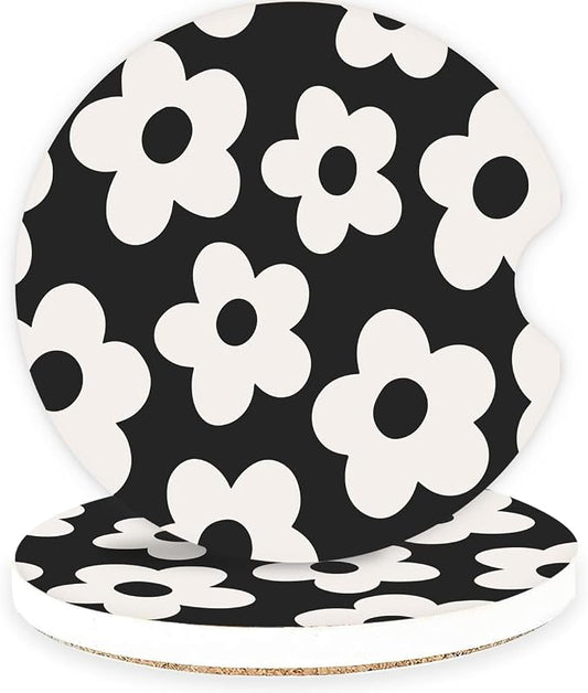 Ceramic Car Coasters – Absorbent Car Cup Holder Coaster Set for Women, Cute Aesthetic Car Accessories for Girls, 2 Pack (Carbon Black)