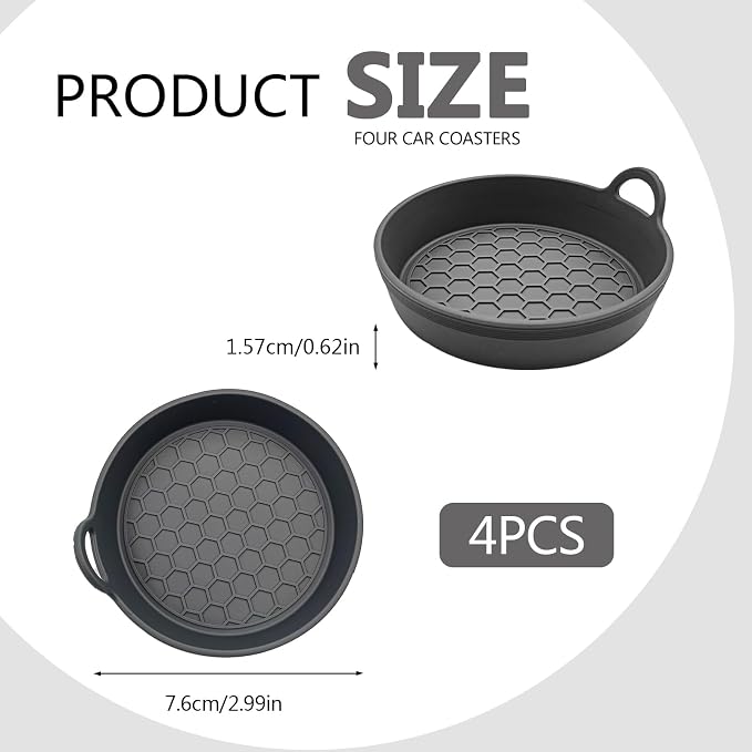 4 Pack Car Cup Holder Coaster, Universal Silicone Non-Slip Insert Pad, Waterproof Spill-Proof Drink Mat for SUV Sedan Truck, Automotive Interior Accessories(Gray)
