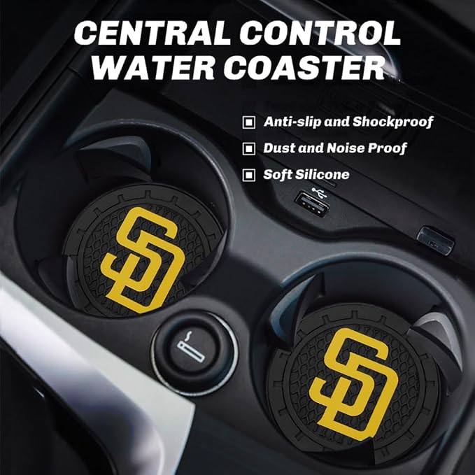 Baseball Fans Car Cup Holder Coasters for San Diego Padres Fans, 2 Pack Padres Silicone Non-Slip Cup Mats, 2.75" Car Cup Holder Inserts for Auto Interior