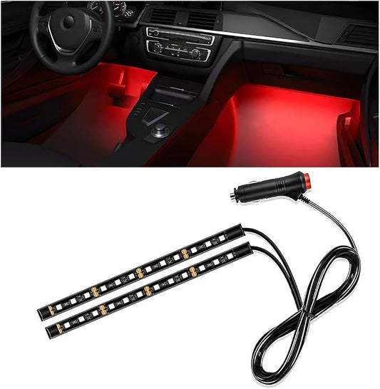 Wevdn Car Interior LED Strip Light, 12V 24 LED Neon Ambient Night Light with Cigarette Lighter Plug, Automotive Atmosphere Decorative Under Dash Lighting Kit, Car Accessories (Red)