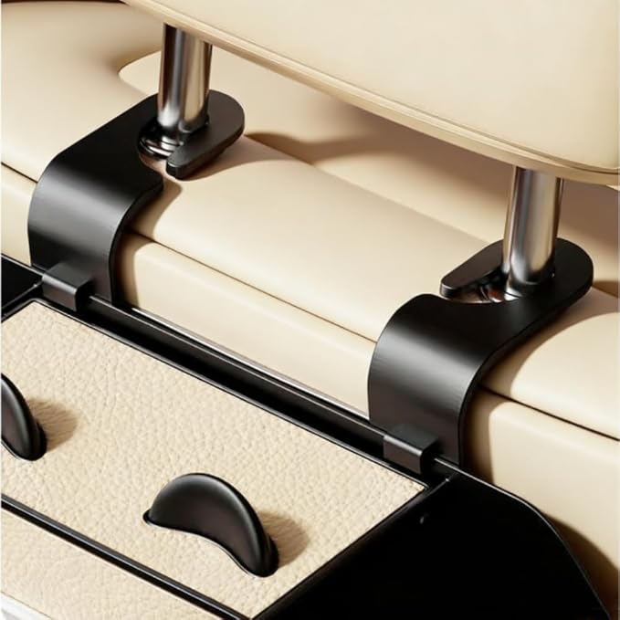 2 Pack 4-in-1 Car Backseat Organizer, PU Leather Headrest Storage Box with Tissue Holder, Dual Cup Holders, Phone Stand & Hooks, Universal Fit for Most Cars, Road Trip Essentials (Beige)
