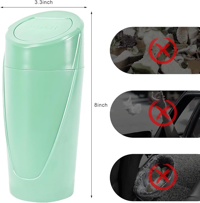 Wevdn Car Trash Can Bin with Lid, Mini Leakproof Vehicle Side Door Cup Holder Trash Can with Lid, Multipurpose Organizer Portable Garbage Bin for Cup Holder Car Home Office (Light Green)