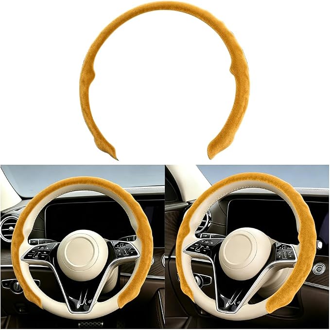 Mandark Car Steering Wheel Cover, Suede Sport Vehicle Steer Wheel Protector Fitting 15 Inch, Non-Slip Comfortable Automotive Interior Decoration Accessories, Universal Fit (Yellow)