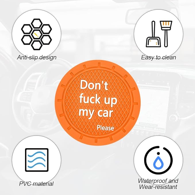 8sanlione 2 Pack Car Cup Holder Coasters, 2.75 Inch Non-Slip PVC Insert Cup Coaster, Anti-Scratch Auto Cup Mats for Women Men, Vehicle Interior Accessories for Car, SUV, Truck (D Orange/2PCS)