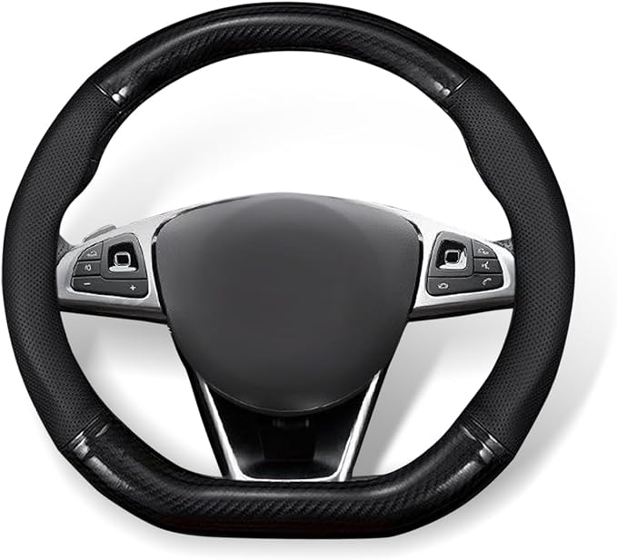 QODOLSI 1 Pack Car Breathable Steering Wheel Cover, Wear -Resistant Steering Wheel Sleeve, Carbon Fiber Non-Slip Steering Wheel Protector, Four Seasons Universal Steering Wheel Set (D -Shaped)